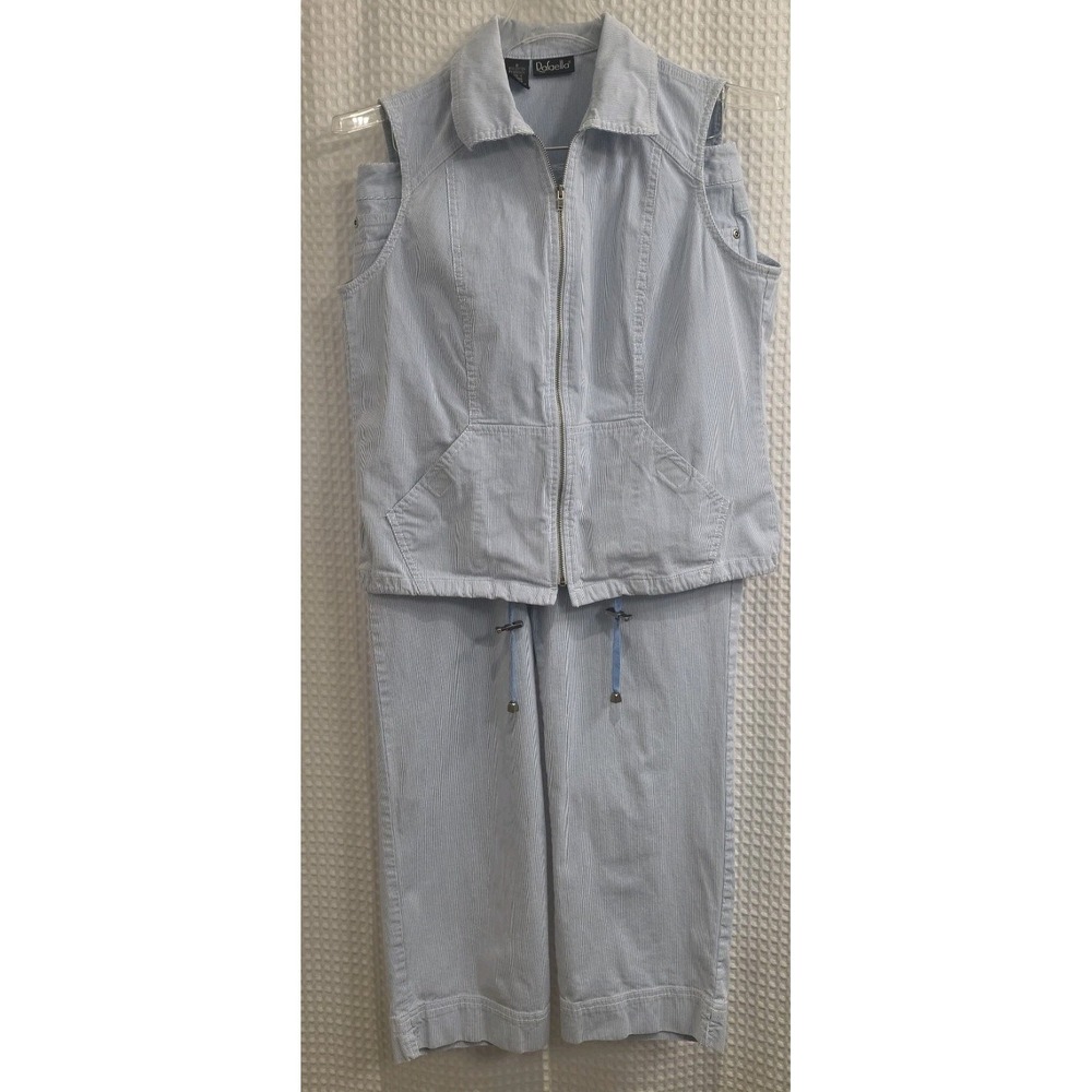 Rafaella Suit Womens 8 Blue White Striped Vest Sleeveless &‎ Pants Stretch